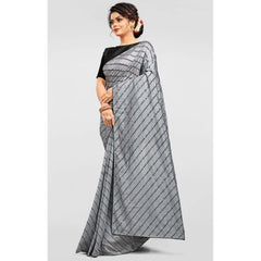 Generic Women's Vichitra Saree with Blouse (Grey, 5-6 Mtrs)