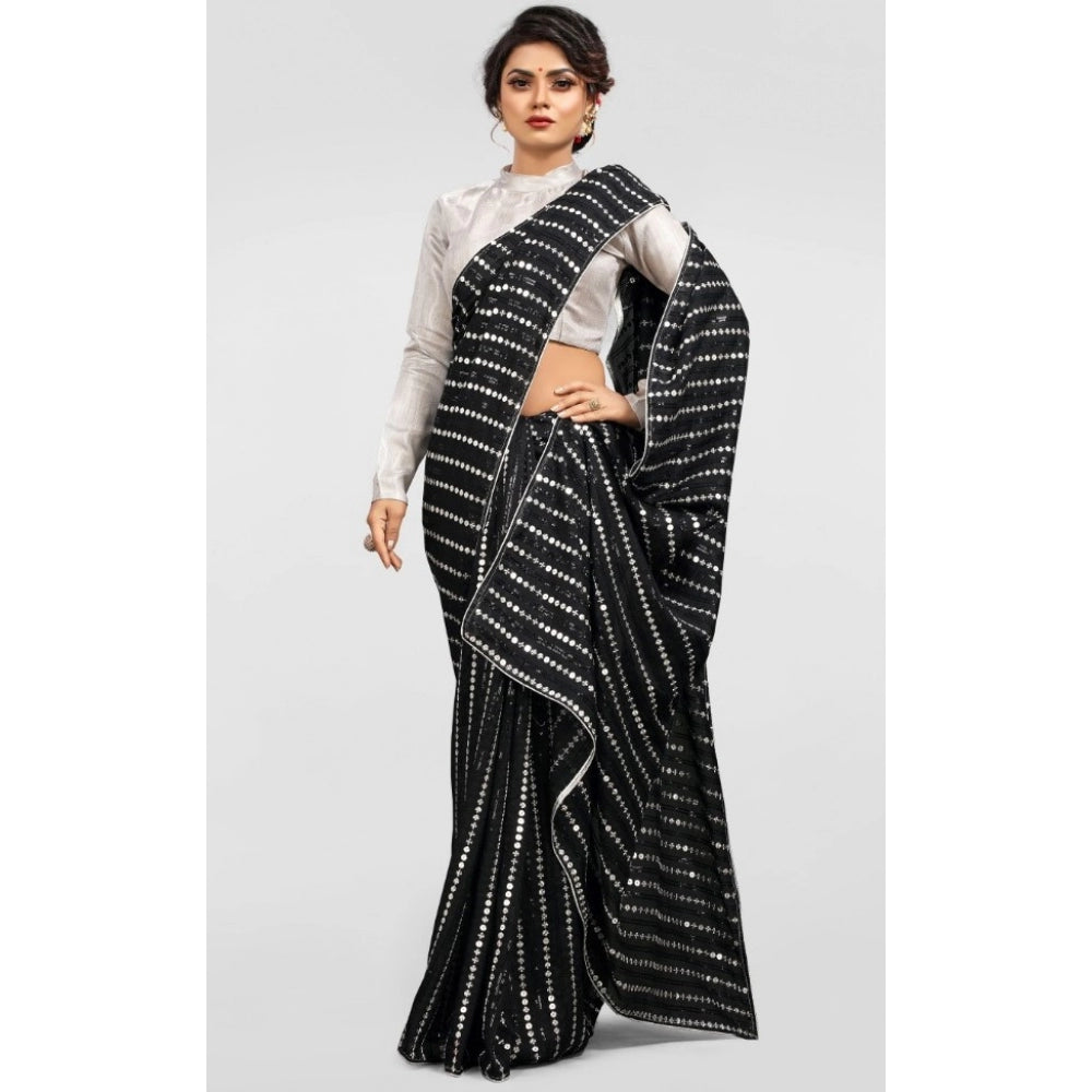 Generischer Vichitra-Sari mit Bluse für Damen (Silber, 5–6 m)