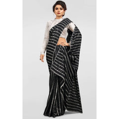 Generic Women's Vichitra Saree with Blouse (Silver, 5-6 Mtrs)