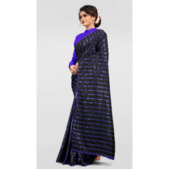 Generic Women's Vichitra Saree with Blouse (Blue, 5-6 Mtrs)