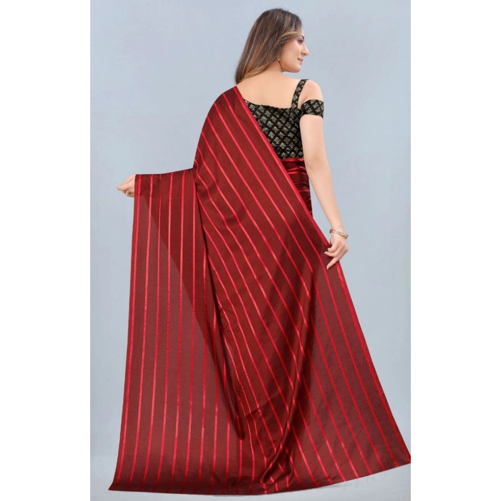 Generischer Satin-Seiden-Sari mit Bluse für Damen (Rot, 5–6 m)