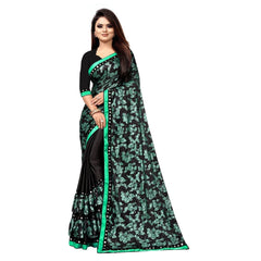 Generic Women's Lycra Blend Saree with Blouse (Green, 5-6 Mtrs)