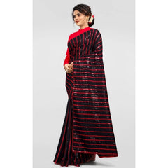 Generic Women's Vichitra Saree with Blouse (Red, 5-6 Mtrs)