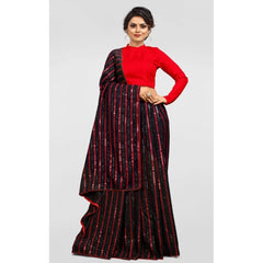 Generic Women's Vichitra Saree with Blouse (Red, 5-6 Mtrs)