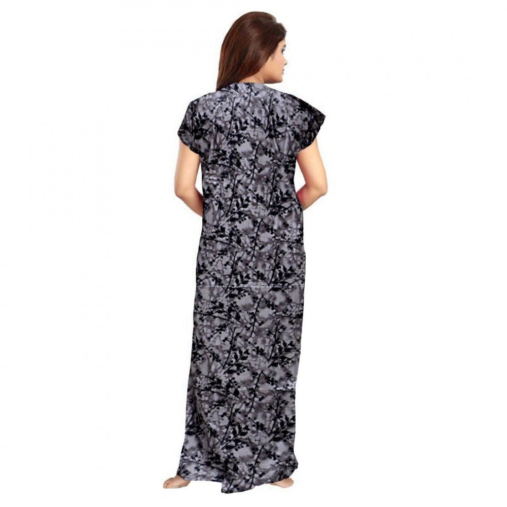 Generic Women's Cotton Printed Maxi Nighty (Grey)