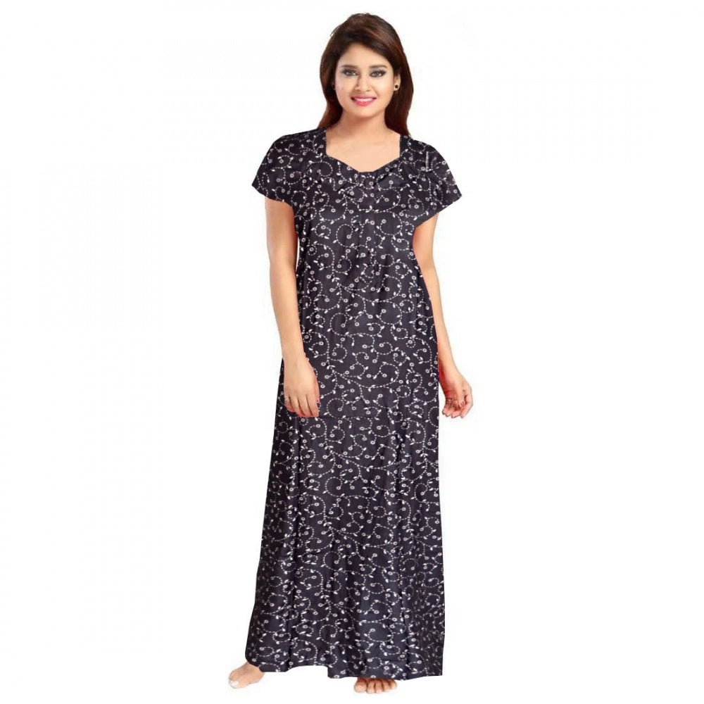 Generic Women's Cotton Printed Maxi Nighty (Grey)