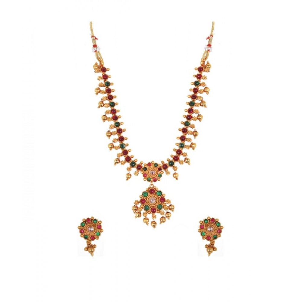 Generic Women's Elegent Brass Kempu Chain Jewellery Set (Multi Color, Free Size)