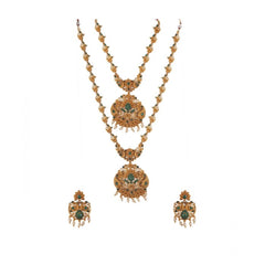 Generic Women's Elegent And  Modern Double Line Temple Jewellery Set (Green, Free Size)