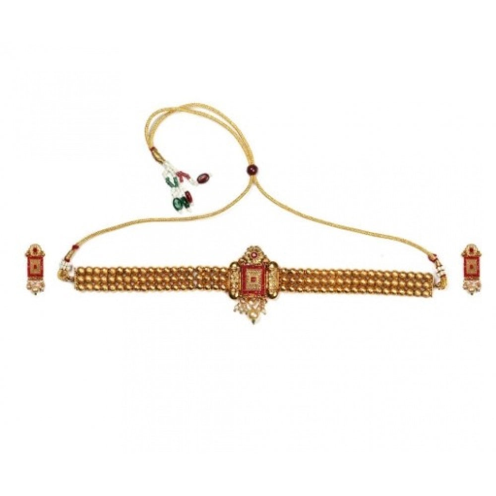 Generic Women's Elegent And  Modern Gold Plated Chowker Set (Red, Free Size)