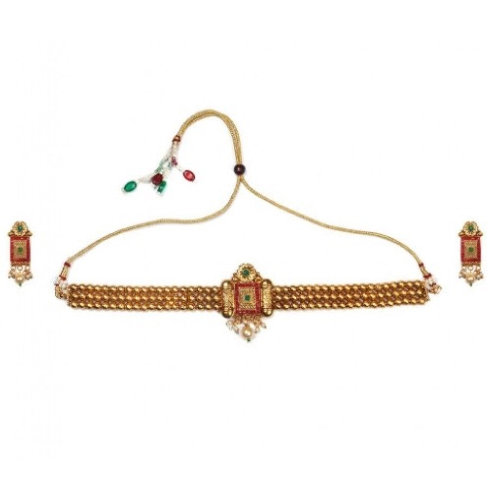 Generic Women's Elegent And  Modern Gold Plated Chowker Set (Red And Green, Free Size)