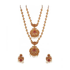 Generic Women's Elegent And  Modern Double Line Temple Jewellery Set (Red, Free Size)