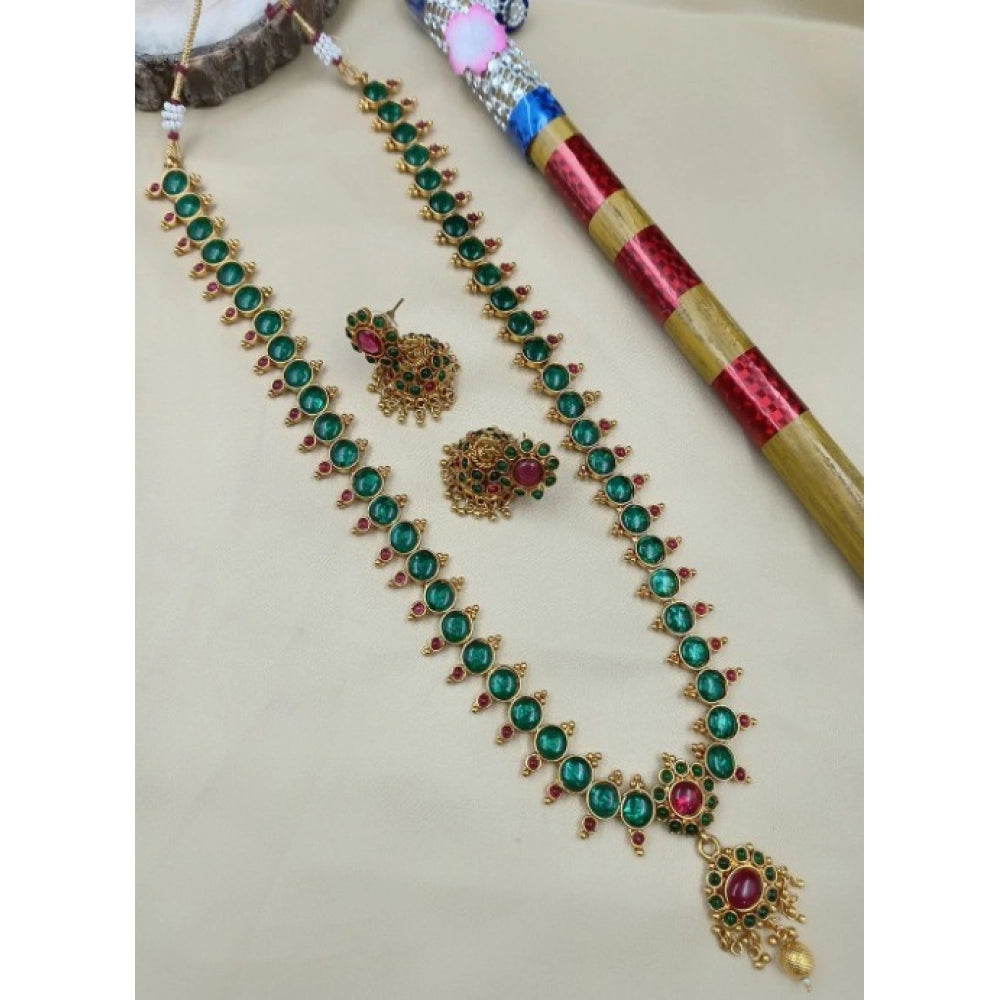 Generic Women's Classic Copper Kempu Haram Jewellery Set  (Green, Free Size)