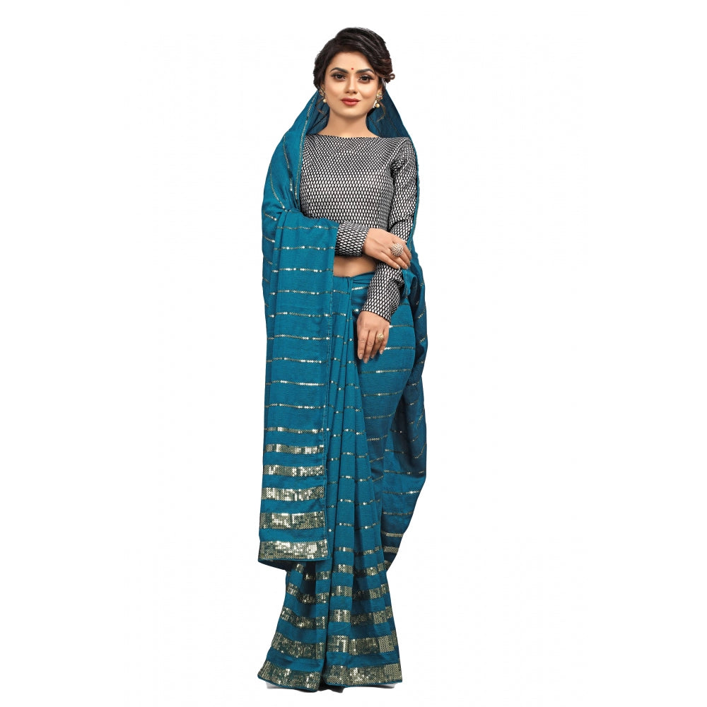 Generic Women's Vichitra Saree with Blouse (Rama, 5-6 Mtrs)