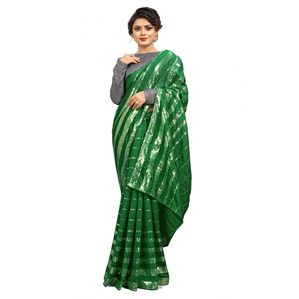 Generic Women's Vichitra Saree with Blouse (Green, 5-6 Mtrs)