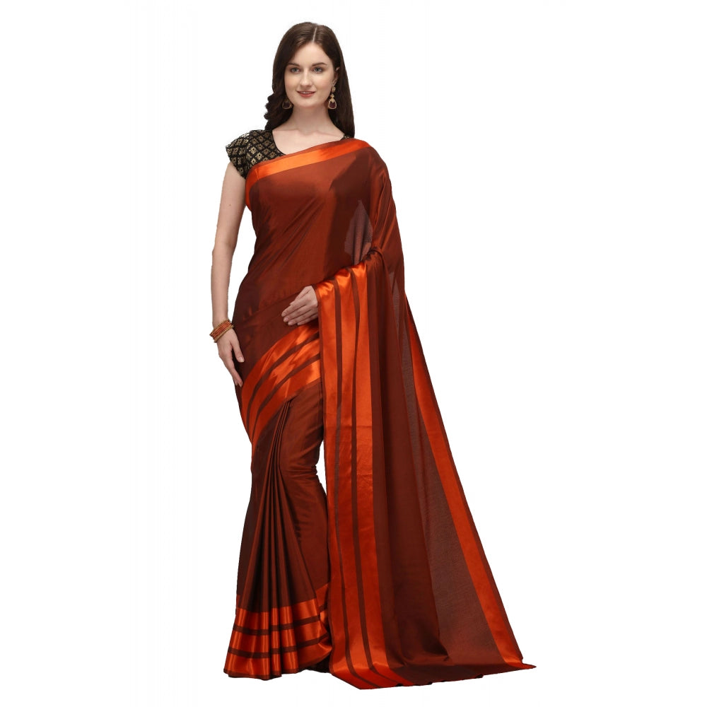 Generic Women's Satin Silk Saree with Blouse (Orange, 5-6 Mtrs)