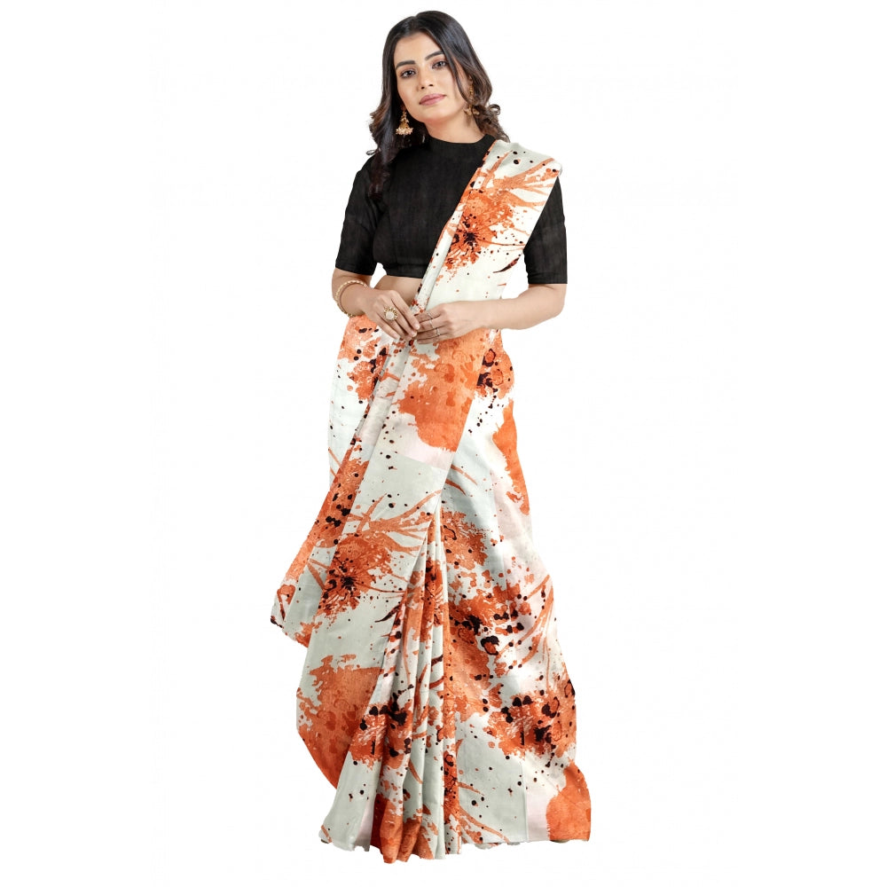 Generic Women's Joya Silk Saree with Blouse (Orange, 5-6 Mtrs)