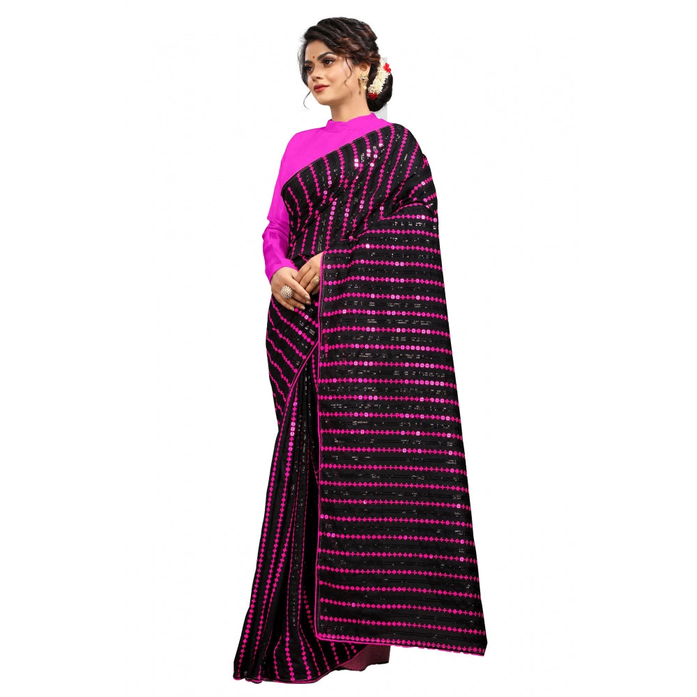 Generic Women's Vichitra Saree with Blouse (Pink, 5-6 Mtrs)