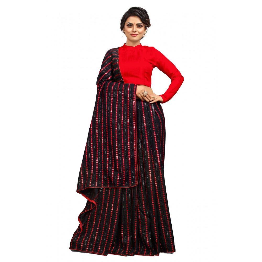 Generic Women's Vichitra Saree with Blouse (Red, 5-6 Mtrs)