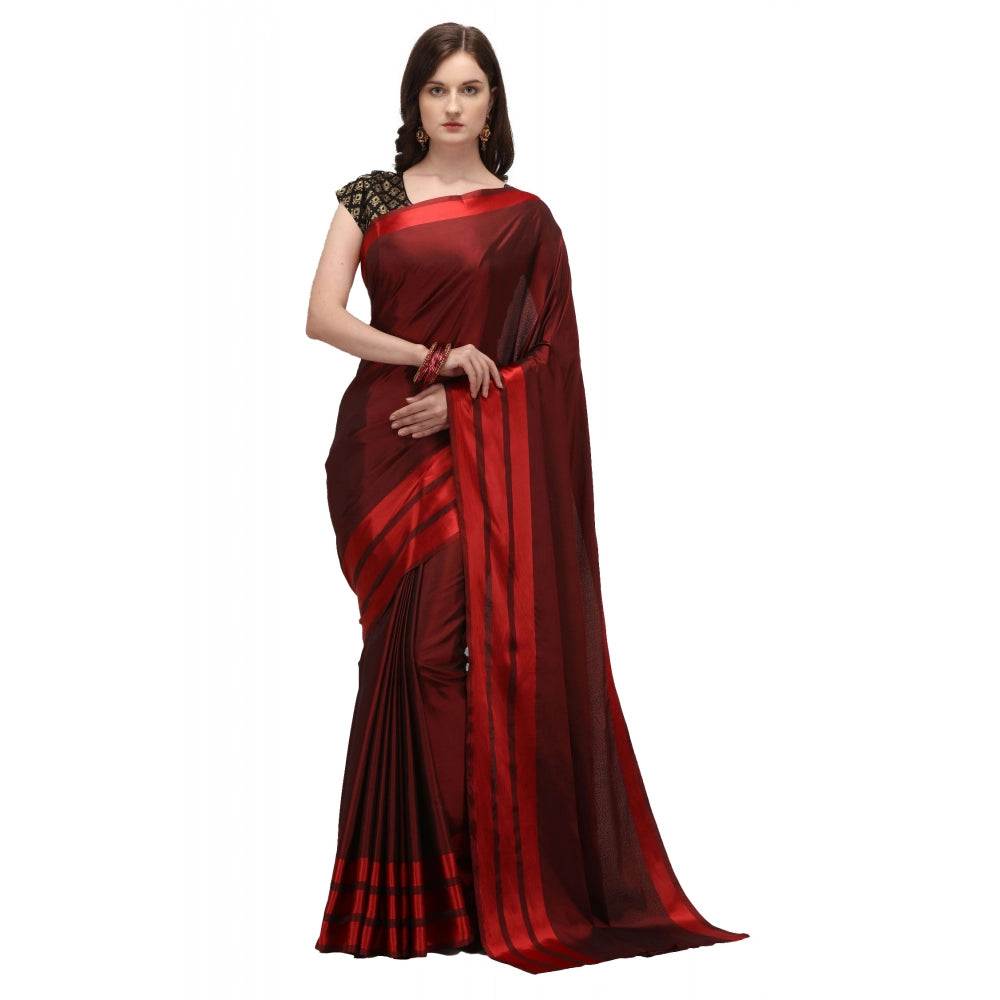 Generic Women's Satin Silk Saree with Blouse (Red, 5-6 Mtrs)