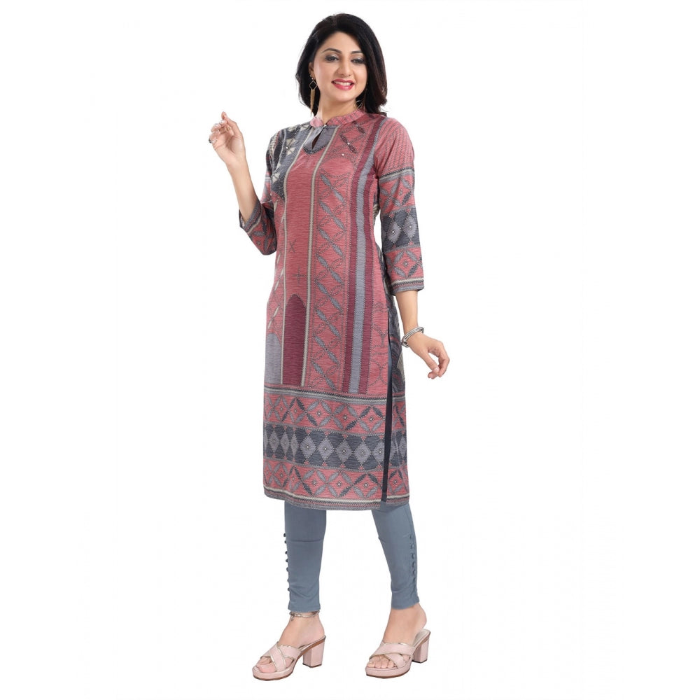 Generic Women's 3/4th Sleeve Masleen Tunic Long Kurti (Coral)