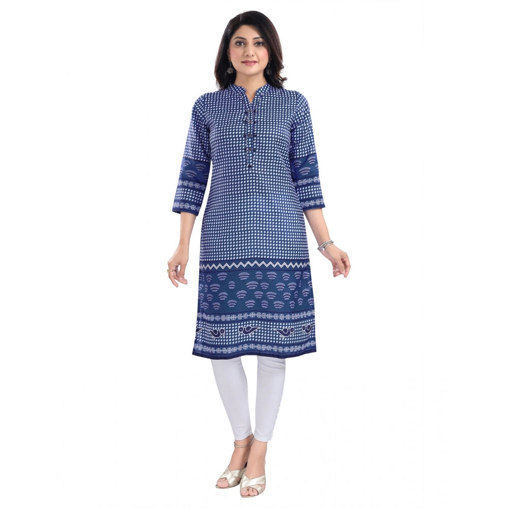 Generic Women's 3/4th Sleeve Cotton Blend Tunic Long Kurti (Blue)