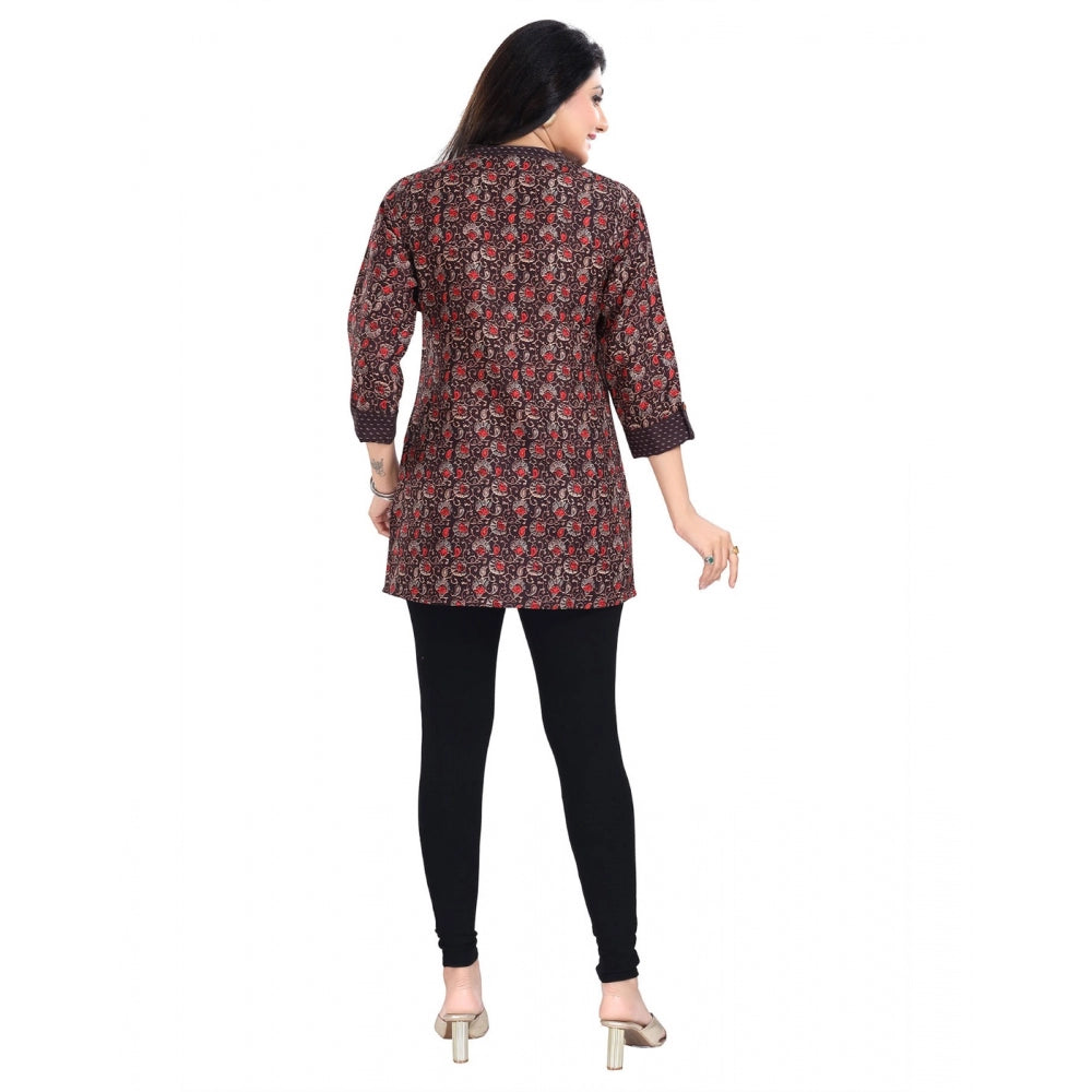 Generic Women's 3/4th Sleeve Viscose Blend Tunic Short Top (Brown)