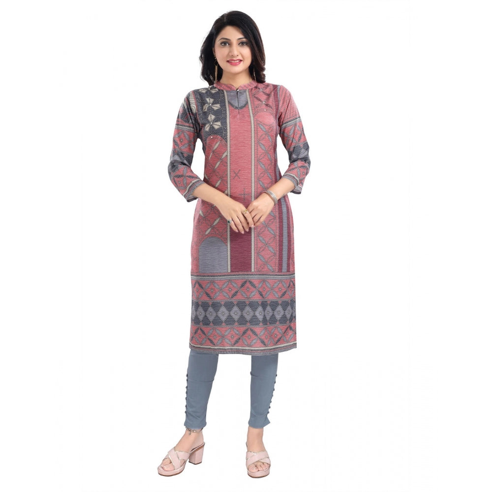 Generic Women's 3/4th Sleeve Masleen Tunic Long Kurti (Coral)