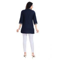 Generic Women's 3/4th Sleeve Viscose Tunic Short Top (Blue)