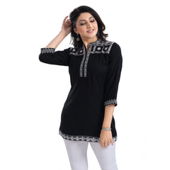 Generic Women's 3/4th Sleeve Viscose Tunic Short Top (Black)