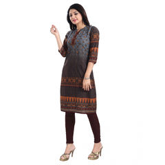 Generic Women's 3/4th Sleeve Cotton Blend Tunic Long Kurti (Brown)