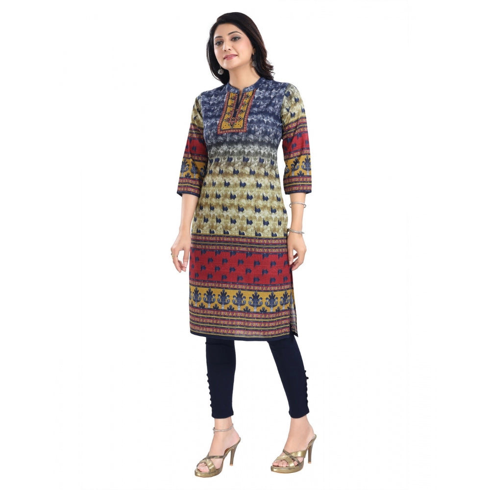 Generic Women's 3/4th Sleeve Cotton Blend Tunic Long Kurti (Multicolor)