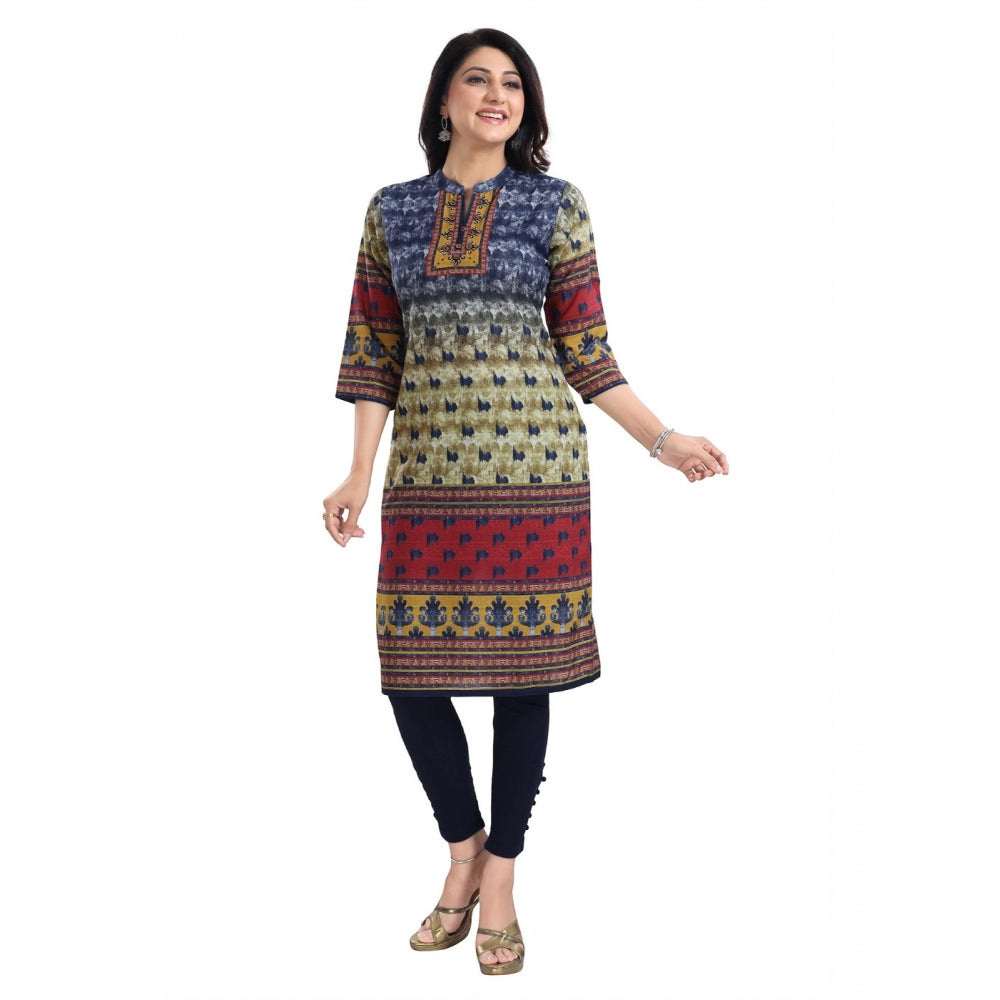 Generic Women's 3/4th Sleeve Cotton Blend Tunic Long Kurti (Multicolor)