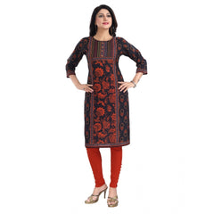 Generic Women's 3/4th Sleeve Cotton Blend Tunic Long Kurti (Grey)