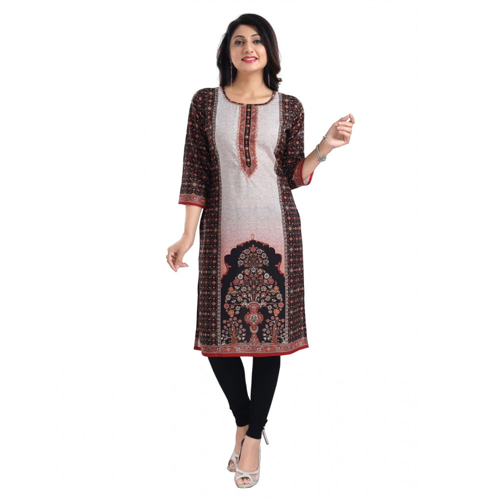 Generic Women's 3/4th Sleeve Cotton Blend Tunic Long Kurti (Brown)