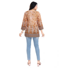 Generic Women's 3/4th Sleeve Faux Crepe Tunic Short Top (Light Brown)