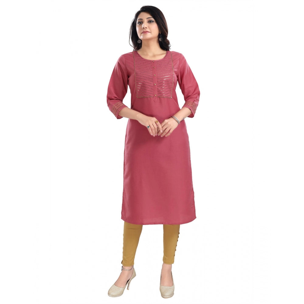 Generic Women's 3/4th Sleeve Silk Blend Tunic Long Kurti (Coral)