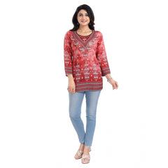 Generic Women's 3/4th Sleeve Faux Crepe Tunic Short Top (Red)