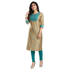 Generic Women's 3/4th Sleeve Silk Blend Tunic Long Kurti (Beige)