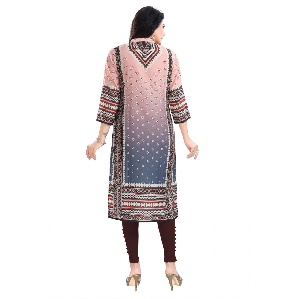 Generic Women's 3/4th Sleeve Masleen Tunic Long Kurti (Peach)