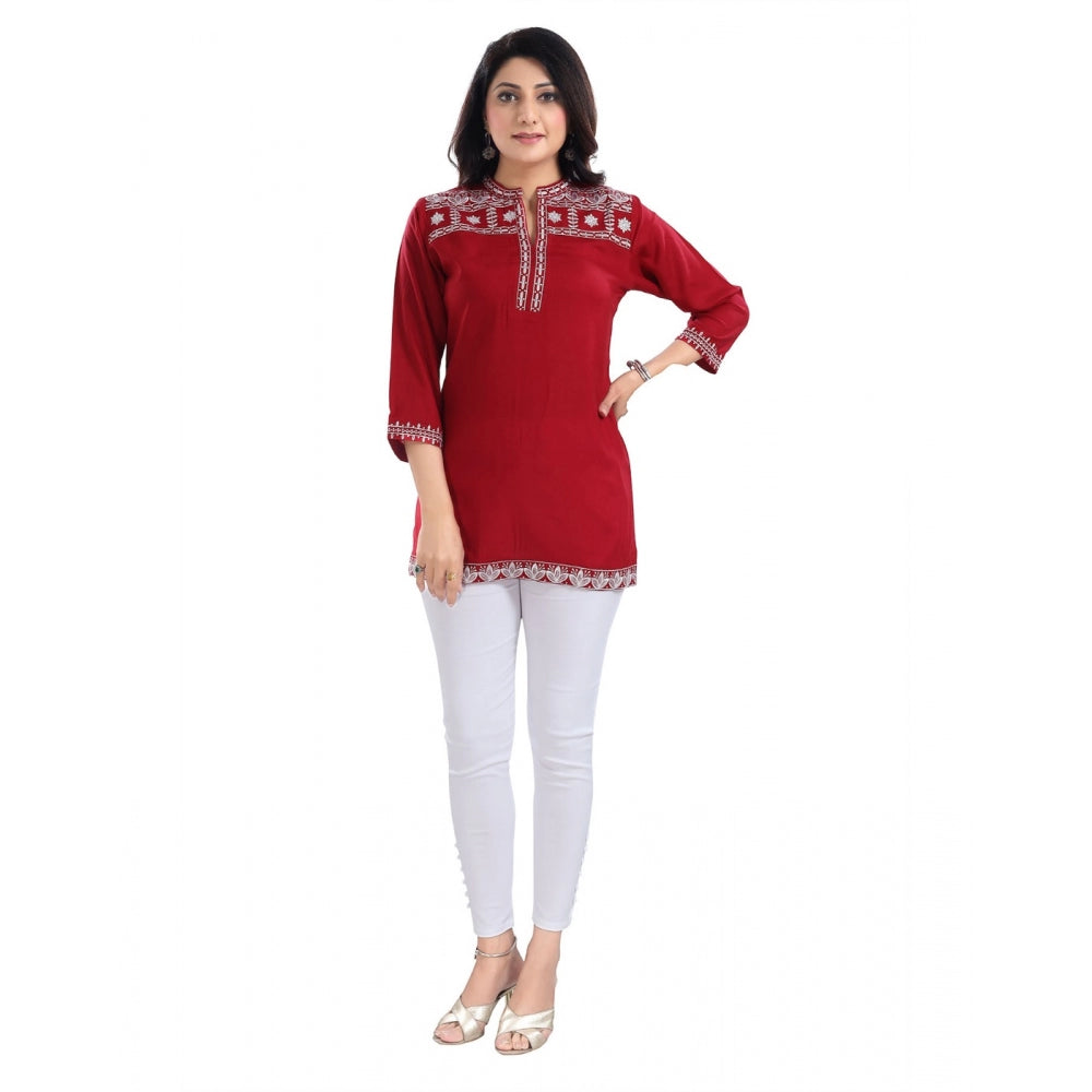 Generic Women's 3/4th Sleeve Viscose Tunic Short Top (Red)