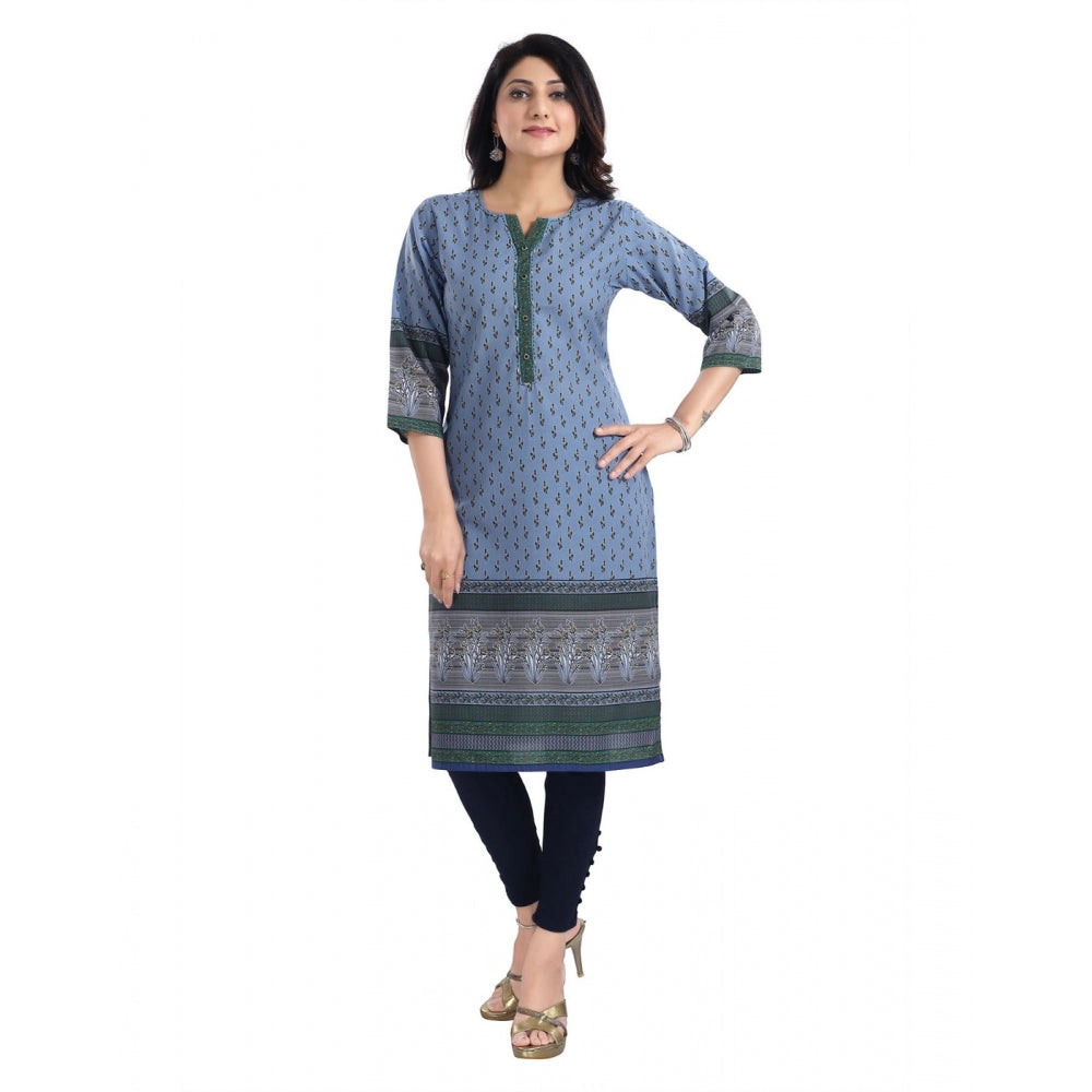 Generic Women's 3/4th Sleeve Cotton Blend Tunic Long Kurti (Blue)