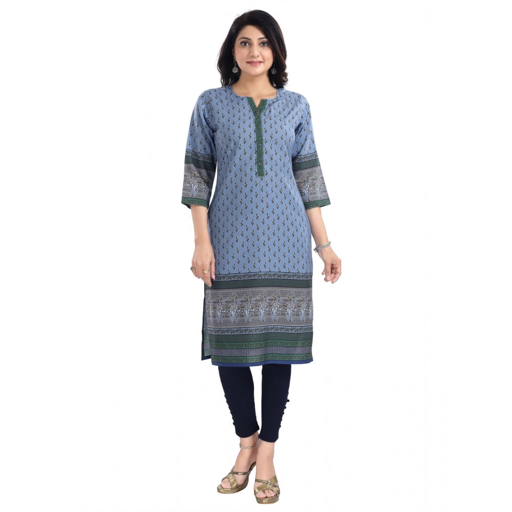 Generic Women's 3/4th Sleeve Cotton Blend Tunic Long Kurti (Blue)