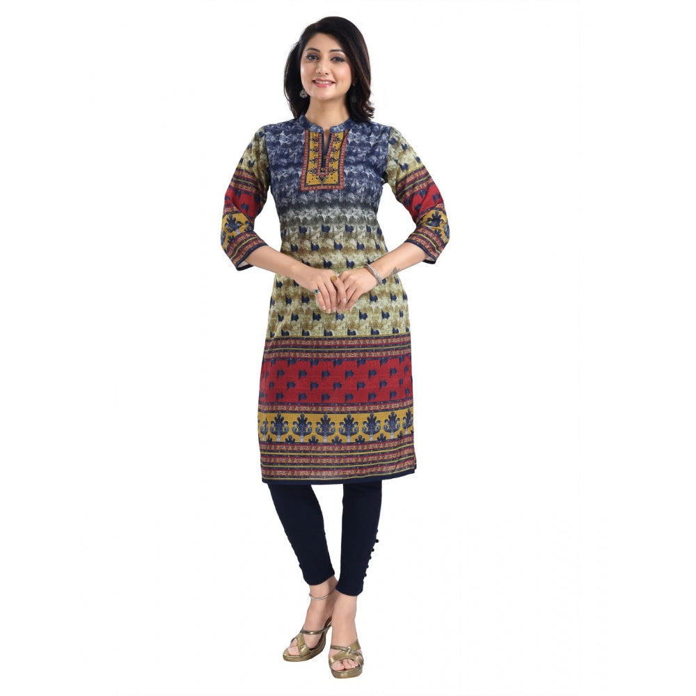 Generic Women's 3/4th Sleeve Cotton Blend Tunic Long Kurti (Multicolor)