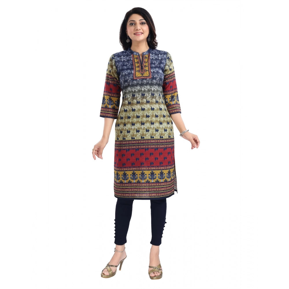 Generic Women's 3/4th Sleeve Cotton Blend Tunic Long Kurti (Multicolor)