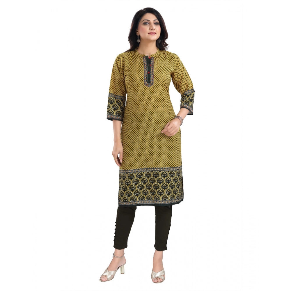 Generic Women's 3/4th Sleeve Cotton Blend Tunic Long Kurti (Yellow)