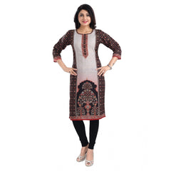 Generic Women's 3/4th Sleeve Cotton Blend Tunic Long Kurti (Brown)