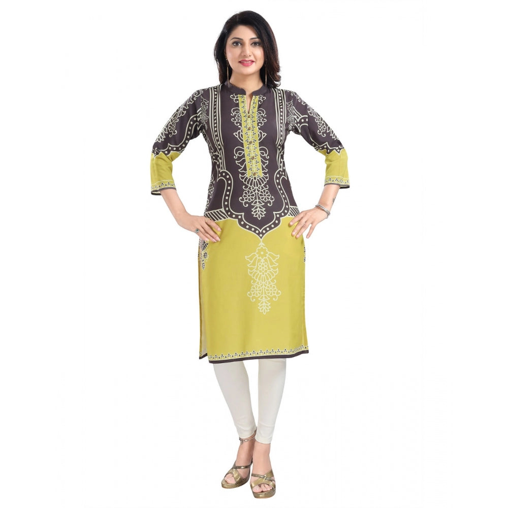 Generic Women's 3/4th Sleeve Cotton Blend Tunic Long Kurti (Multicolor)