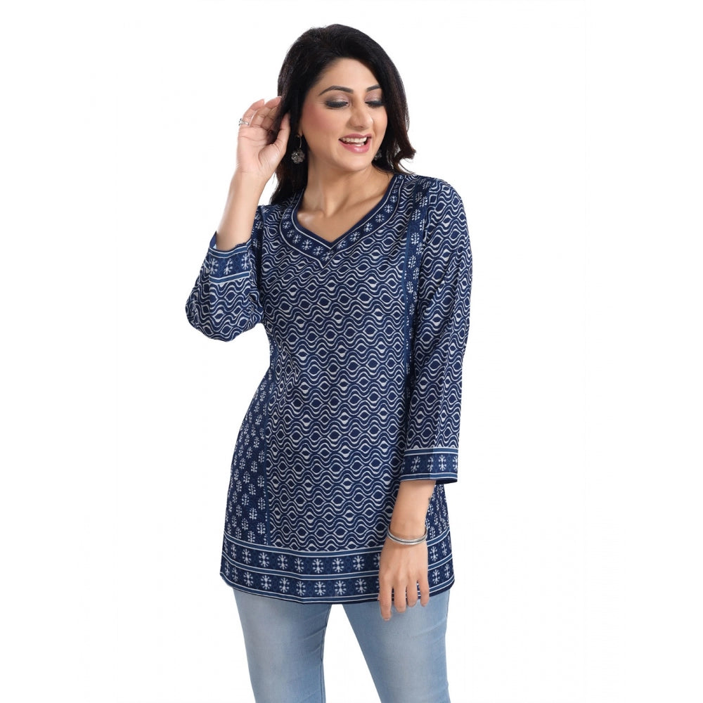 Generic Women's 3/4th Sleeve Summer Cool Tunic Short Top (Blue)