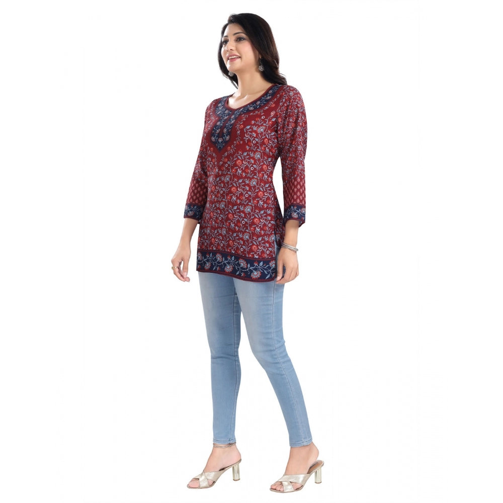 Generic Women's 3/4th Sleeve Summer Cool Tunic Short Top (Maroon)