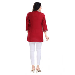 Generic Women's 3/4th Sleeve Viscose Tunic Short Top (Red)